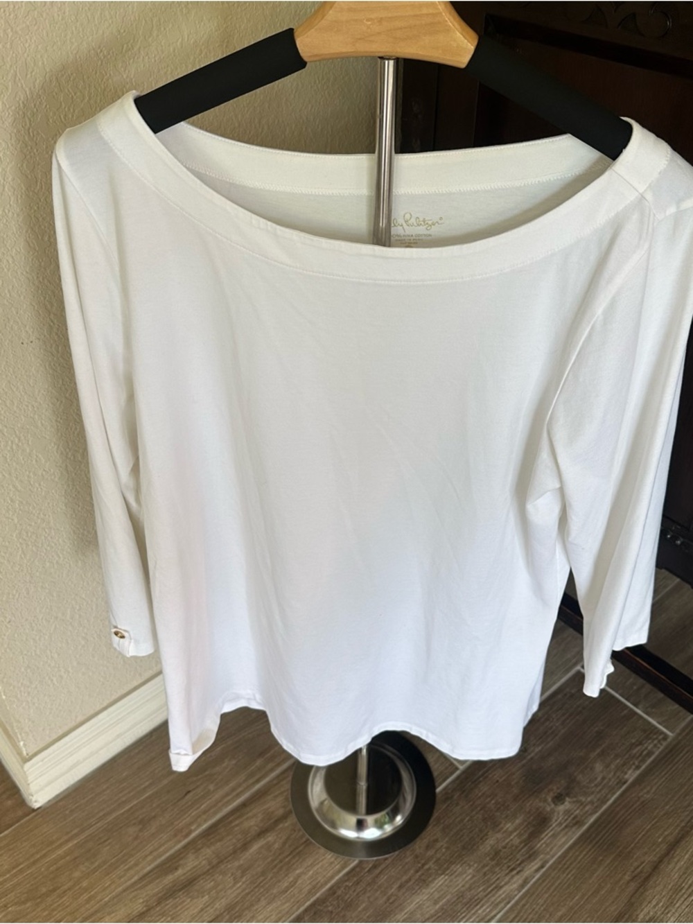 Lilly Pulitzer Minimalist Boatneck white shirt 100% Pima Cotton size XL